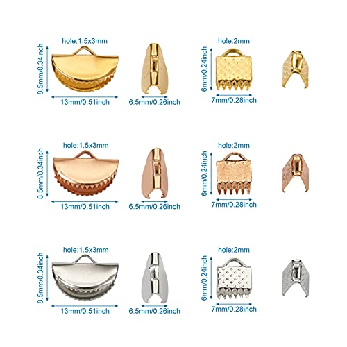 450 st. IJzeren Lint Shrink Ends 3 Kleuren Rechthoek en Half Ronde Ribbon End Clips bevestigingsmiddelen Gesp lederen Shrink Ends voor armband sieraden maken 4