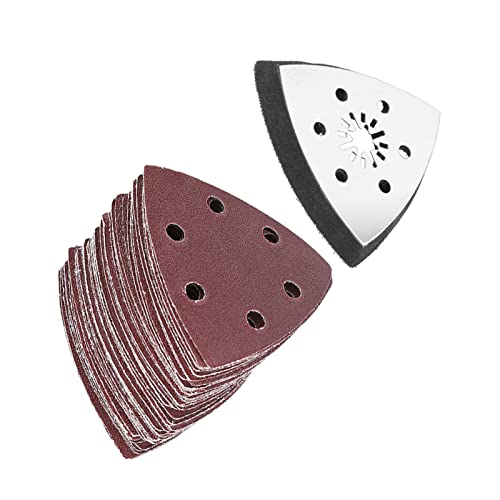 90mm Oscillating Multi Tools 6 gaten Driehoekig schuurkussen met 61 schuurpapier Set, Compatibel met Silverline, Ferrex & 4