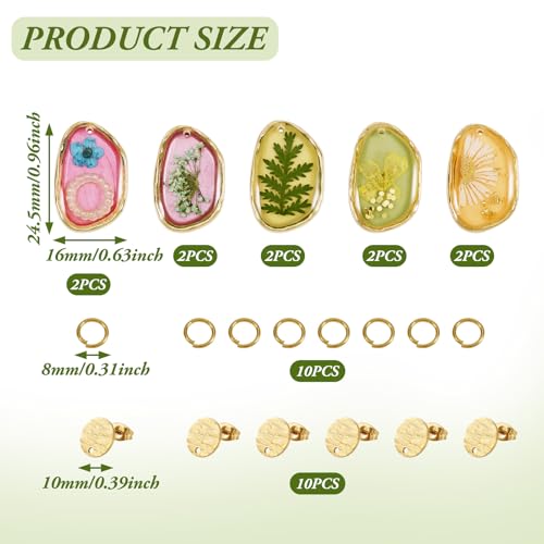 5 paar gedroogde bloemhars oorbellen maken Kits Legering & Epoxy en gedroogde bloem hangers Epoxy bloem monsters oorbellen bedeltjes voor DIY oorbellen sieraden maken, Hars, hars 4