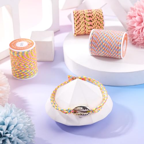 5 Rolls 1.5mm Macrame Touw Strings Gevlochten Cotton Cord 4 Laag Twisted Kralen String Roll voor ketting Wand hangers Breien Plant Hangers Armband Ambacht sieraden Home Decoratie