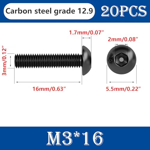20 st. Machineschroeven, M3 x 16mm Lenskopschroeven met hexagon Socket draadschroeven, Hex Socket Ronde hoofdschroeven