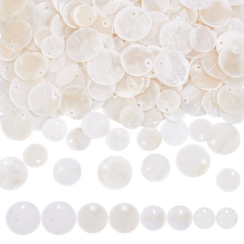 210 stuks platte ronde schelpen, 4 stijlen, Natural Capiz Shell hangers, schijven, munten, kralen, Charms hangers voor sieraden maken, Charms oorbellen, Home Decor, 12~20m m