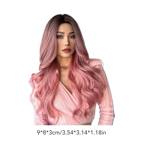 Rode kant voorkant pruik, roze kant voorkant pruik met haar, roze kleur, cosplay pruiken, roze pruik, roze kant voorkant pruik, diepe golf, krullen 3