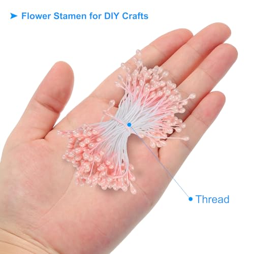 3mm Dubbele hoofden Bloemen Stamen, 150S Kunstbloemen Stamen Pistil Matte Parel Bloemen Stamen voor DIY kerstkaart bruiloft decoratie, oranje roze 3