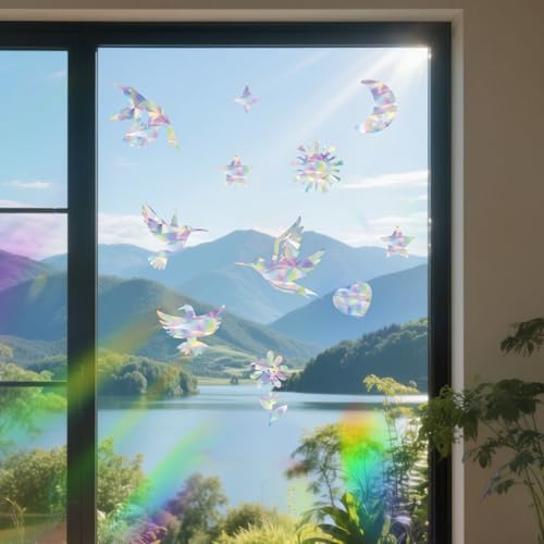 64st Anti-Botsings Raamstickers, Ter Voorkomst van Vogelbotsingen Regenboogeffect Raamstickers Reflecterend Anti-Bossing Geen Lijm Nodig (Verschillende Ontwerpen) 3