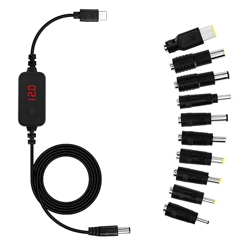 PD naar DC Adapter Kabel, 5V, 9V, 12V, 15V, 20V, verstelbare spanning, Typec Plug naar DC5521 Plug, Power Cord met 10 DC Conversion Heads, Geschikt voor Modem Router Notebooks