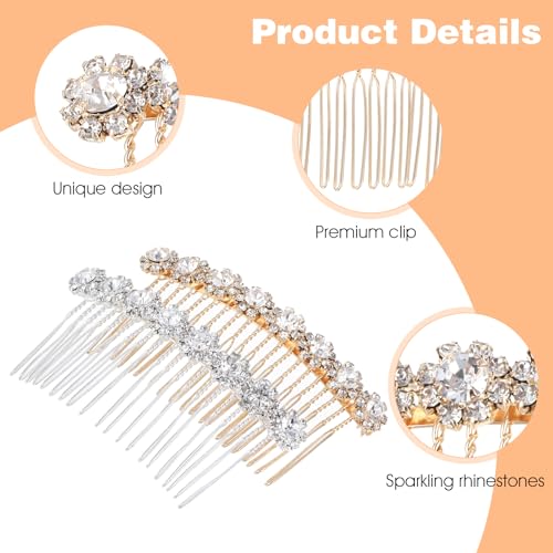 Set van 4 Zij-Rijnsteen Kammen, Crystal Flower Haar Klips voor Vrouwen, Haar Accessoires voor Bruid, Bruiloft, Hoge kwaliteit Legering sieraden Combs voor speciale gelegenheden (Zilver 3