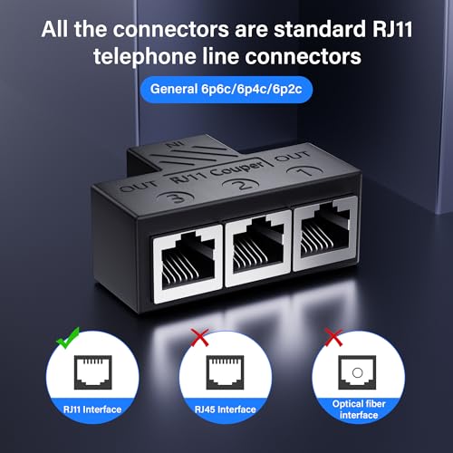 RJ11 koppeling RJ11 vrouw tot 3 vrouw 6P6C Telefoon inline koppeling telefoon uitbreiding adapter voor vaste fax machine (1 tot 3)