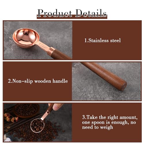 Koffie Meetlepel, 1 stuk 15ml 1 eetlepel Retro Rose Gold Coffee Lepel Portioner met Walnut Handvat Roestvrij staal Dispensing Lepel voor gemalen koffie Beans Thee Matcha (15ml, 5.49) 3