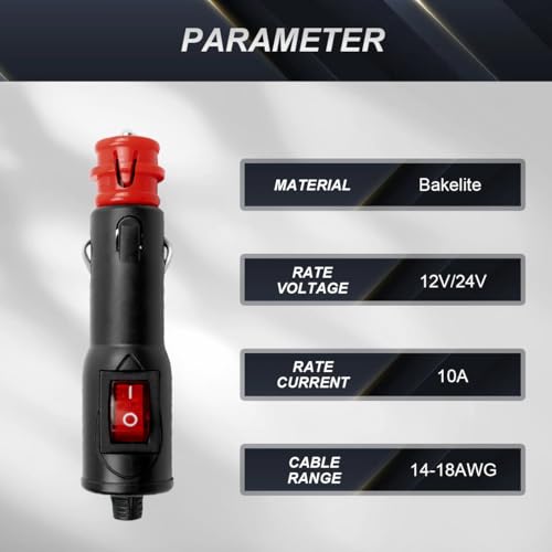 Verpakking van 4 sigarettenaanstekerplug 12V 24V 10A met schakelaar AUX-plug-vervangingsplug voor motor/auto/trekker met 4 zekeringen, schroevendraaier