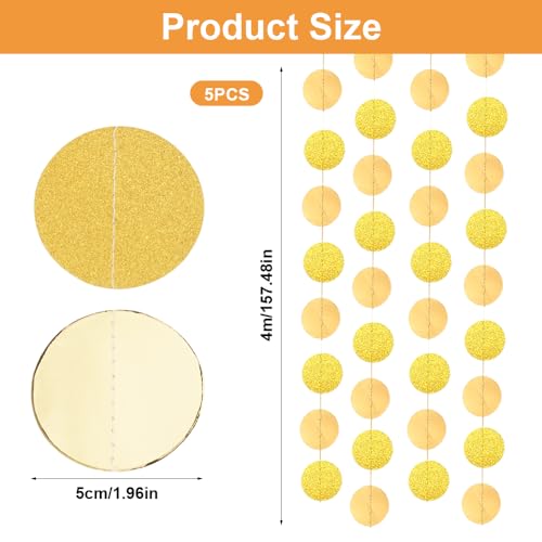 5Stuks 4M Gold Paper Garland, Glitter Circle Dots Party Decoration, Hanging Party Decorations Paper Glitter Garlands, Romantic Garland for Birthday Party, Christmas, Bruiloft