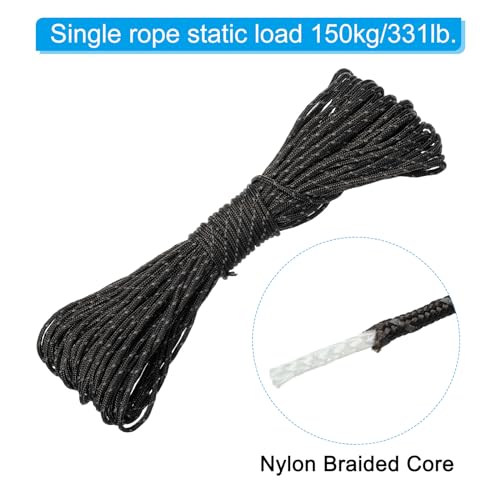 65 voet Reflecterende Guyline Camping Paracord, 2mm Tent Cord Guyline Touw Nylon Paracord Touw voor Camping Tent Tarp Wandelen, Zwart (20M) 3