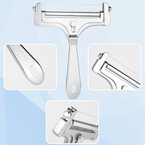 Cheese Slicer Set, verstelbare Dikte Iron Hand Cheese Slicer met 4 extra Wires en Key Food Cutter voor Butter Cheddar Mozzarella (Frosted Silver) 5