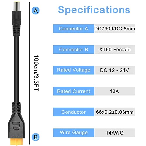 XT60 naar DC 8mm Connector Adapter Solar Panel Kabel, DC7909 Man tot XT60 Vrouwelijke Power Kabel voor RC Lipo Batterij Portable Power Station, DC 7.9mm x 0,9mm tot XT60