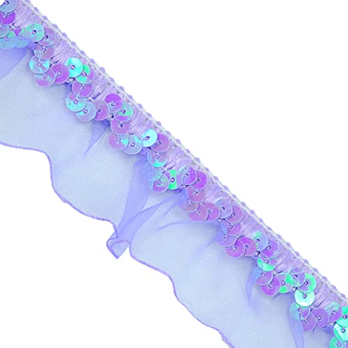 12m, 25-30mm, vintage glitter pailletten, organza, ruches, kant band, pailletten, kant tape, kant trim, decoratieve tape, pailletten, linten, geplakte randen voor DIY naaien, bruiloft, kostuums decoratie, paars