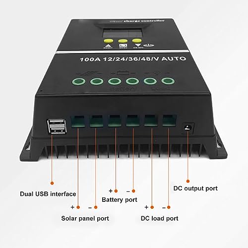 100A MPPT Solar Charge Controller 7 Werkmodi Solar Panel Controller met LCD-scherm met achtergrondverlichting Dual USB 12V 24V 36V 48V 3