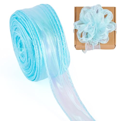 40m Polyester Lint 40mm Sparkling Sheer Chiffon Ribbon Glittering Organza Ribbon voor Bouquet Wrap Bows Kramen Decoratie DIY Crafts, Licht Sky Blue