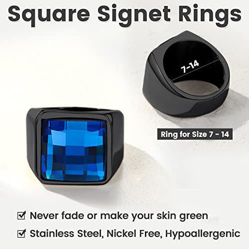 Juwelier Mannen Square Edelstenen Singet Ringen, Gepersonaliseerde Roestvrij stalen Pinky Ring met Zwarte Onxy Blue Topaz Geboortesteen Verklaring Ring 4