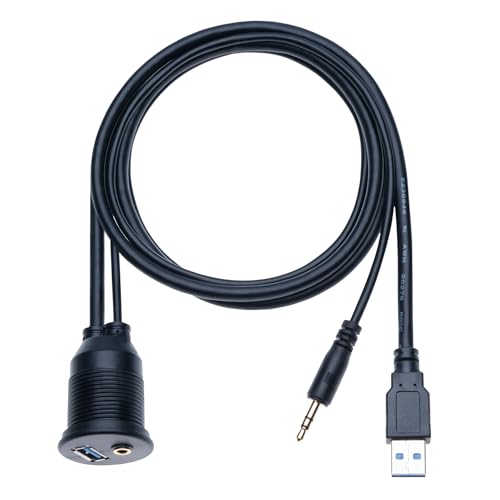USB 3.0 Inbouwkabel 3.5mm AUX-uitbreidingskabel 1m - Vrouwelijke Dash Panel Waterdichte Code voor Auto, Fiets, Motorfiets, Boot, Vrachtwagen Trailer (1m)