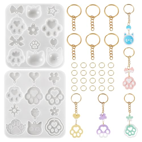 Set van 2 Siliconen Honden Paw Prints en Cat Nitter mallen met Open Ringen voor het maken van UV Epoxy Resin sieraden