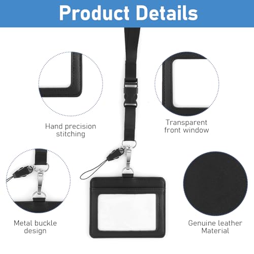 Originele Lederen ID-badgehouder met Lanyard, 2 Card Slot ID-kaarthouder Zachte Lederen ID-kaarthouder Waterdichte Duidelijke ID Window Card Beschermer Naam badge geval voor School Office Supplies 4