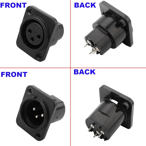 Verpakking van 4 3 Pin XLR Solder Connector, XLR Plug/Socket, Microfoon Kabelplug, Microfoon Audio Jack + Vrouw voor 3-Pin XLR Panel Mount, Zwart 4