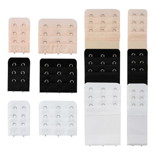 12 stuks BH Extensions, 2/3 Haak 3 rijen BH Extender, BH Extenders voor vrouwen, zacht en comfortabel Elastische BH Band Extender, geschikt voor gewichtstoename zwangerschap (Skin White Black), Multicolour