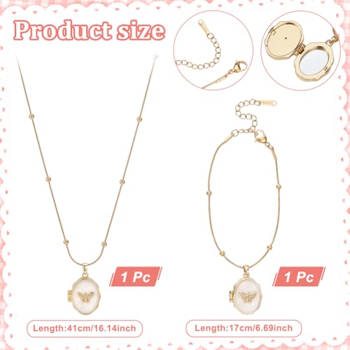 2 stuks roestvrij stalen ketting armband set, Vlinder foto Locket Charm met messing Micro Pave CZ Geheugen Keepsake sieraden voor bruiloft verjaardag verjaardag cadeau, Golden