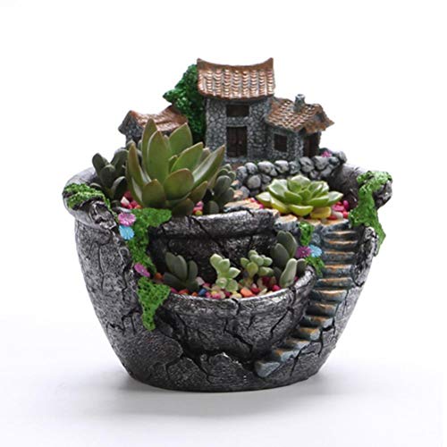 Creative Plant Pot, DIY Succulenten Pot met Zoet Huis, Mini Fairy Tuin Bloemen Planter Pot Container voor Binnen Tuin Vakantie Decoratie 5