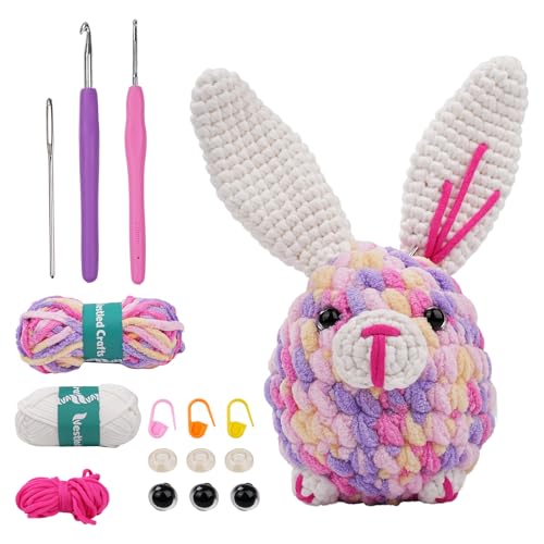 Floppy haak Set voor beginners, Complete Set met Premium Chenille garen, 2 gehaakte haken en video instructies voor DIY gevulde dieren en sleutelhangers (19.2 cm)