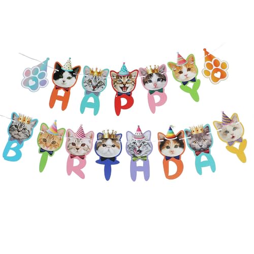 CENPNK 11st Cake Decoraties Kattenkop Kaarten Partij Bunting Banners Herbruikbare Huisdier Katten Thema Verjaardag Party Decoratie Supplies 3