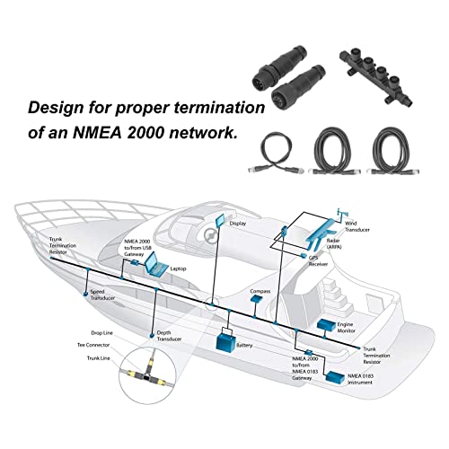 NMEA Network Starter Kit N2K T -Connector, Marine NMEA 2000 Starter Kit Cable Connector Combinatie Combinatie ABS Rustproof Universeel 3