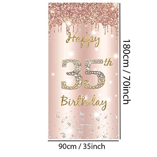 35e verjaardag Decoratie voor vrouwen - Gelukkige verjaardag achtergrond Banner Rose Gold Stof Tekenposter, Deur Banner Party Welkom Teken