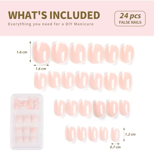 24 stuks Franse Valse Nagels Pers op Nagels Volledige dekking Franse Tip kunstmatige Nagels met lijm Naakt White Square lijm Nagels Kort voor vrouwen Meisjes Nagels Art