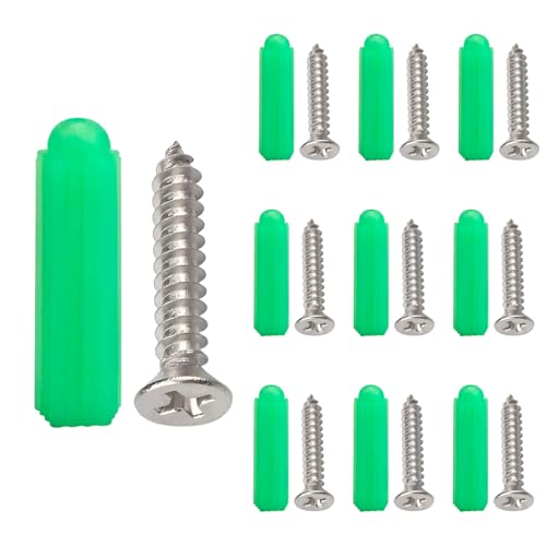 Verpakking van 10 wandschroeven en -deksels, zelftappende metalen schroeven en kunststof pluggen, M3.5 x 25 mm Phillips Schroeven, voor wandbevestigingen