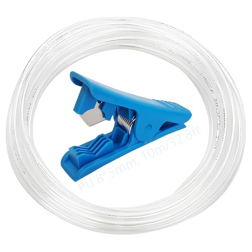 Luchtcompressorslang, Polyurethaan Pneumatische slang OD 8mm x ID 5mm met Blue Pipe Cutter, Transparante PU slang Gebruikt voor Gas Bron Transmissie (10M)