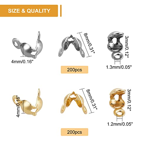 Ongeveer 400 st RVS krimpende kralen tips, open clamshell vouwen kraal tips knoop bedekt eindmutsen voor knopen en krimpende bevindingen