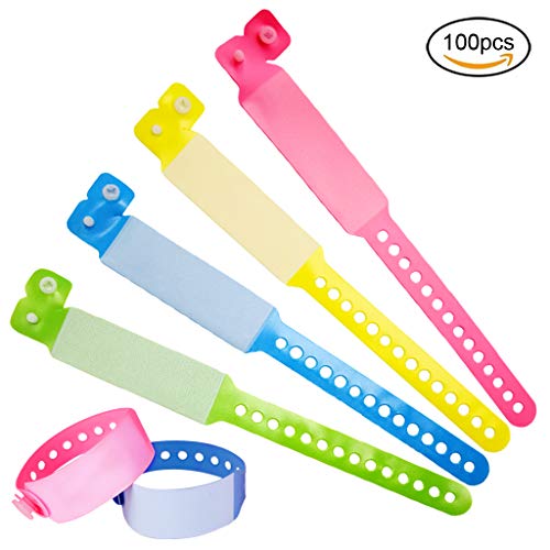 Adult ID polsbandjes, 100 st Wegwerpbare VIP Event Polsbandjes PVC Teens Safety ID armband (volwassen, roze+blauw+groen + geel)