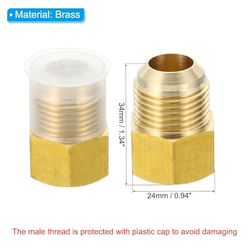 1/2 Inch Vrouwelijke Flare x 5/8 Inch Male Flare Connectors, 2Scs SAE 45 Degree Flare Brass Adapter Flare Pipe Fitting voor Air Gas Line Cooling HVAC