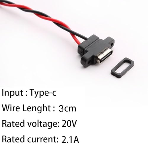 Pak van 10 waterdichte USB-C socket, 2-draads ingebouwde Type-C aansluiting, USB-C connector voor paneelmontage, 3A, snel opladen Type-C aansluiting, USB-C pigtail kabel, USB-C plug naar 5