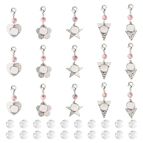 20st 304 Roestvrij Steel Blanco Bezel Bedels Trays Hangers Dome Cabochons setting bloem hart Dangle met kreeft klemmen voor sleutelhangers sieraden maken