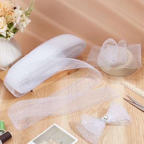 25 yards stijve paarse vlecht, ongeveer 5,5 cm breed paarse mesh vlecht trim met bling rand polyester uitbenen haar lint voor het uitbenen naaien bruidsjurk accessoires, wit 5