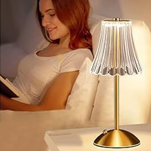 Bedside Lamp, 1200mAh Draadloze Vintage Tafellamp voor Slaapkamer Eettafel