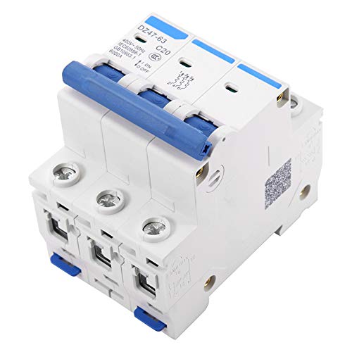 Beveiliging Circuit Breaker, 3P Miniatuur Din Rail Breaker DZ47-63 AC 400V 6/10/16/20A Circuit Breaker MCB Safety Breaker (20A) 3