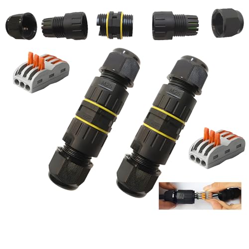 Junction Box Outdoor, 2PCS Waterdicht IP68 Connector, 3-Way Line M25 Kabel Connector, Inline Kabel Connector, Kabel Connector Mouw Koppeling voor Kabels Ø 6-11m m