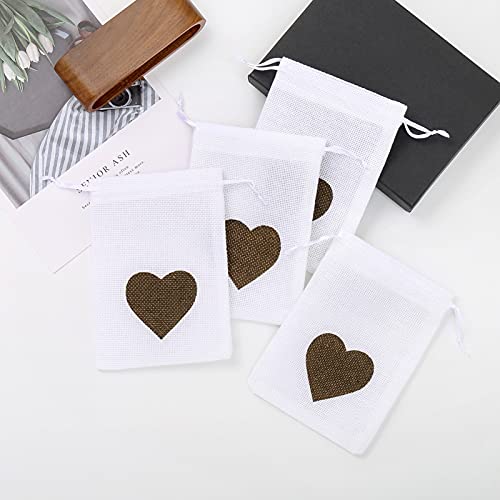 25 stuks Natural Cadeautassen - Hartvorm Jutetassen 3