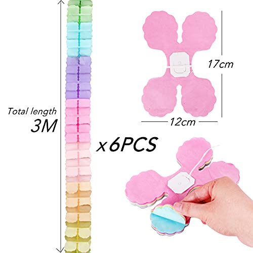 6 Stuks Pastel Vier Klaver Macaron Papier Bloemen Weefsel Garland Herbruikbare Party Streamers Hangen Ornament voor Verjaardag Bruiloft Baby Douche Home Verpleegkundig Decor