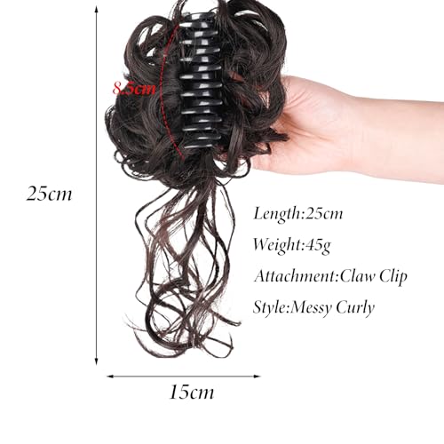 1 Stuk Elastische haren Elastisch Donkerbruin haarstuk Clip Volume krullend synthetisch Mesy Bun Clip Curly Mesy Bun kapsel voor vrouwen meisjes