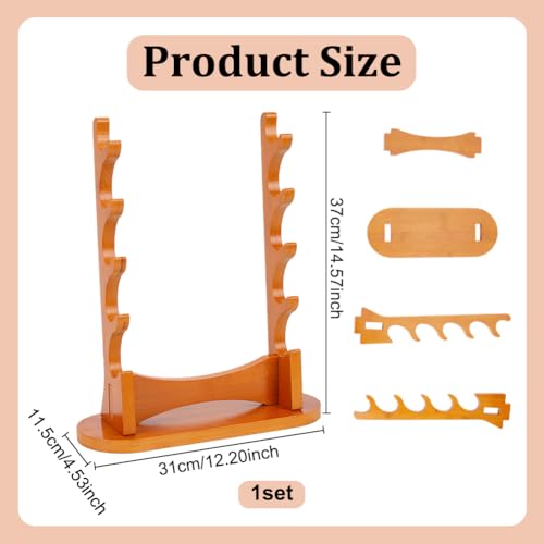 Houten fluitstandaard, 5 niveauszwaarddisplay hogen bureaustandaard voor sopraanfluit en blaasinstrumenten, 31 x 11,5 x 37 cm