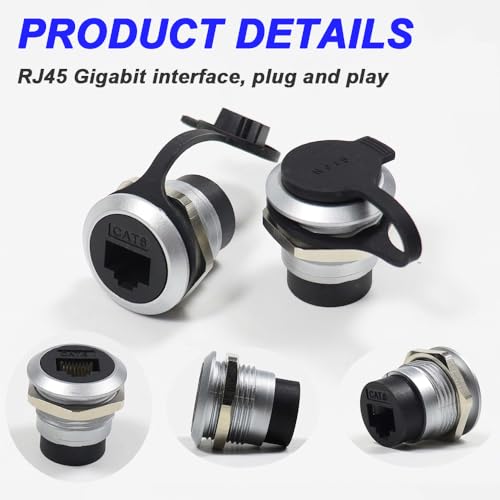 RJ45 Panel Mount Coupler, RJ45 CAT6 afgeschermde ethernet LAN Vrouw naar vrouw separatie connector met waterdichte hoes (2PCS) 5